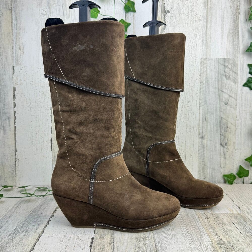 VIC MATIE Knee High Brown Suede Leather Boots from Italy EU 38 Womens US Size 8 - Picture 3 of 9